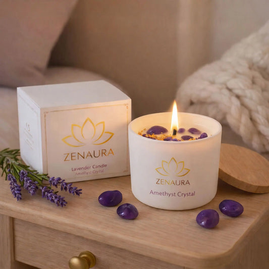 ZenAura - Amethyst Lavender Candle zenaurastones.com